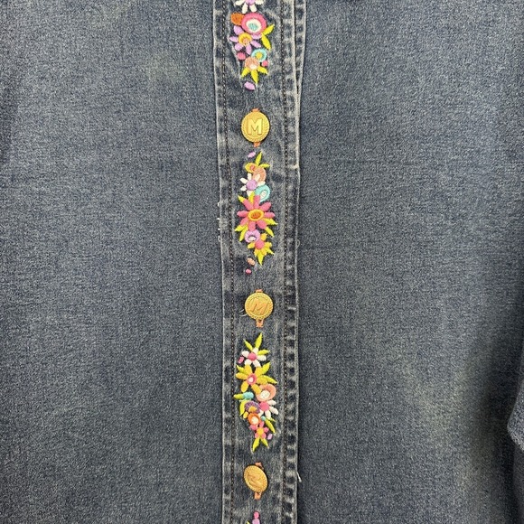 Bob Mackie Shirt Womens 1X Denim Embroidered Maypole Spring Button Floral Art To - Picture 6 of 11